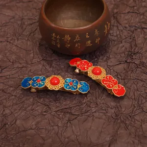 Vintage cloisonne haarspeld chinese stijl veer clip voor bruiloft retro knot haaraccessoire