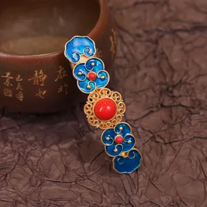 Vintage Cloisonne Haarspeld Blauw Emaille Wolk Retro Chinese Hoofdtooi Lente Haarclip
