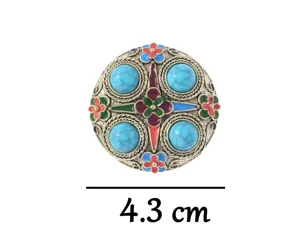 Chinese style retro turquoise enamel brooch pin for vintage apparel and hanfu accessories.