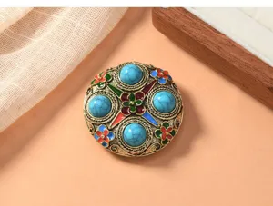 Chinese style enamel turquoise brooch anti-exposure pin for qipao hanfu accessories