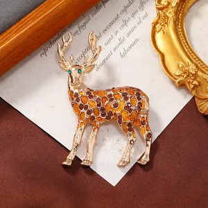 Christmas elk brooch rhinestone enamel deer pin fashion animal corsage accessories for women