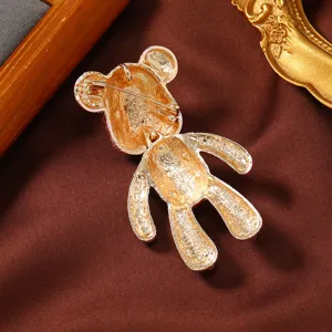 Fashionable teddy bear brooch pin, elegant lapel coat accessory dual-use jewelry main view.