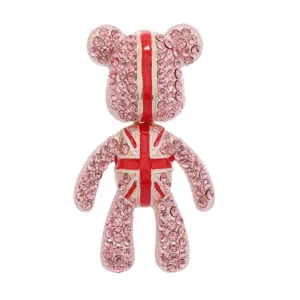 Crystal rhinestone teddy bear brooch pin, pink sparkling crystal fashion jewelry accessory.