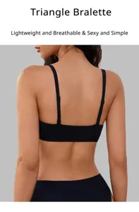 Women black triangle bralette detail, breathable backless strap sexy french underwear.