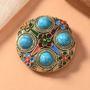 Retro turquoise enamel brooch vintage Chinese style lapel pin for women dress accessories