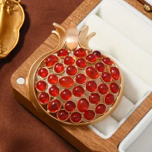 Retro matte gold pomegranate brooch with red crystal beads elegant jewelry gift for women suit