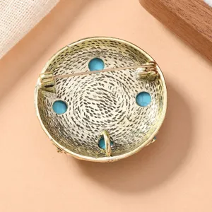 Chinese style vintage turquoise brooch pin, elegant hanfu cheongsam dress accessory, metal jewelry gift