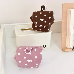 Koreanischer Stil Polka Dot Mini Kosmetiktasche Herzknopf Canvas Tragbare Kosmetik Aufbewahrungstasche Für Damen Reise Alltag