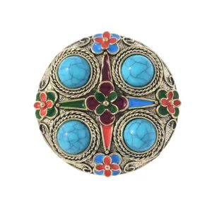 Chinese style glazed imitation turquoise brooch vintage metal pin for qipao hanfu accessories