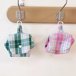Macaron plaid mini pouch cute quilted coin purse portable flap storage bag for daily use