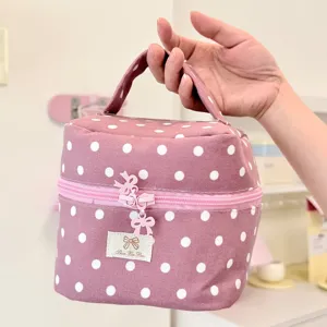 Roze stip cosmetische tas draagbare reizen make-up opslag schattige toilettas organisator