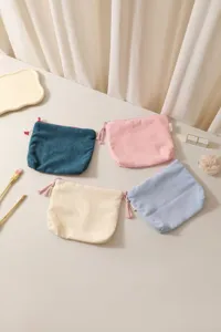 Retro solid corduroy cosmetic bag portable travel makeup storage pouch zipper wash bag