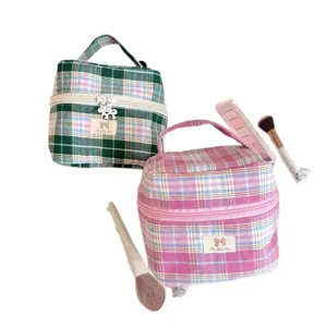 Ins karierte Kosmetiktasche tragbare Make-up Tasche mit großer Kapazität Kulturbeutel
