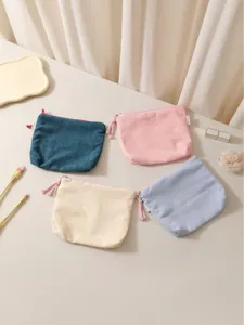 Retro Corduroy Small Cosmetic Bag Portable Travel Skincare Storage Pouch Zipper Cloth Bag For Women Daily Makeup Organizer