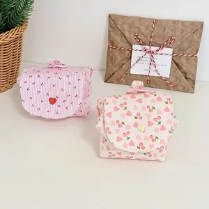 Cute fabric storage pouch portable makeup bag cherry pattern cosmetic case travel organizer