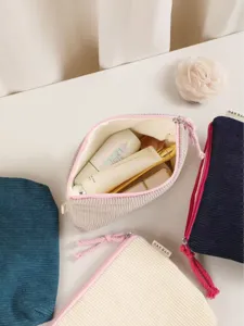 Vintage solid corduroy makeup bag portable travel skincare storage pouch zipper bag