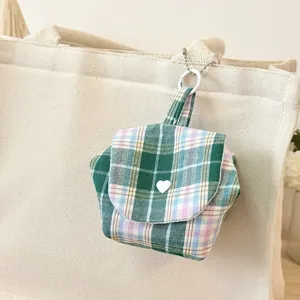 Cute green plaid mini backpack pouch, stylish coin purse and portable storage bag for daily use.