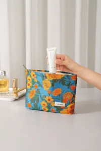 Borsa cosmetica jacquard floreale vintage astuccio portatile per trucco organizzatore