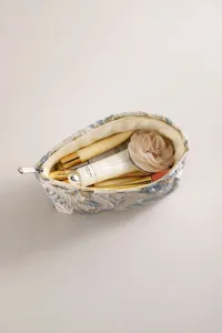 Elegant gold thread brocade cosmetic bag, large capacity zipper pouch for daily makeup storage.