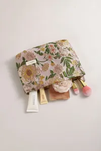 Vintage floral brocade γυναικείο τσαντάκι μακιγιάζ, φορητή θήκη καλλυντικών ταξιδιού με φερμουάρ.
