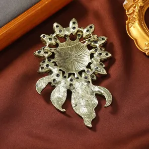 Vintage gold tone sunflower crystal brooch pin elegant statement floral lapel jewelry