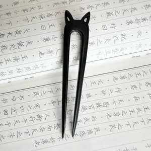 Épingle à cheveux en ébène noir en forme de U chat Hanfu accessoire traditionnel