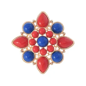 Vintage Etnico Stile Rosso Blu Gemma Fiore Spilla Donna Moda Gioielli E Accessorio