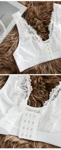 Soutien-gorge en dentelle blanche avec fermeture avant, lingerie sexy style français.