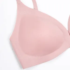 Sostén push-up sin costuras ni varillas rosa para mujer, cuello en V profundo, imagen principal