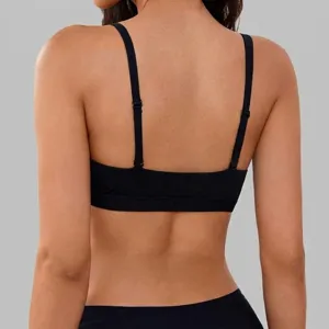Comfortable black wireless bra for women, soft stretch backless bralette for daily wear.