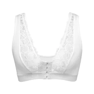 Soutien-gorge dentelle fermeture avant femme sexy col V sans armatures soutien blanc