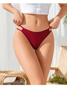 Women low waist double strap thong sexy red underwear breathable cotton fitness detail view
