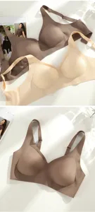Dettaglio reggiseno senza ferretti e senza cuciture con coppe lisce e spalline larghe.