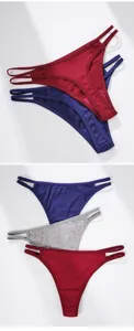 Detailed view of women double strap low waist thong, breathable cotton crotch fitness underwear.