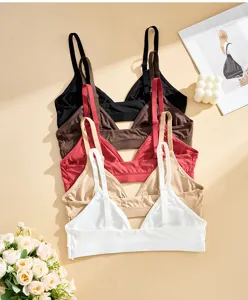 Women's Sexy Fine Strap Triangle Cup Bralette No Pad Deep V French Style Underwear