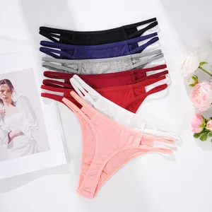 Women cotton thongs low rise double strap sexy underwear breathable multi-color set pack flat lay