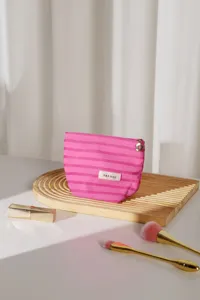 Bolsa cosmetica de rayas rosas gran capacidad bolso de almacenamiento de maquillaje.