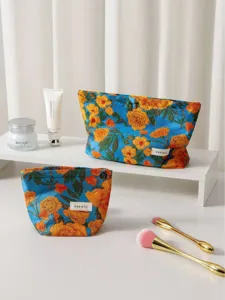 Set di borse cosmetiche in jacquard vintage, elegante astuccio con zip floreale viaggio.