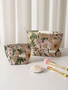 Vintage Floral Χρυσό Νήμα Jacquard Τσάντα Καλλυντικών Ταξιδιού Μακιγιάζ Θήκη
