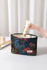 Floral jacquard τσάντα καλλυντικών, φορητή θήκη μακιγιάζ, μεγάλη τσάντα τουαλέτας.