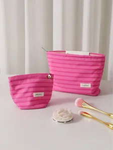 Bolsa de cosméticos de rayas rosas gran capacidad estuche de maquillaje portátil viaje