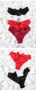 Damen sexy Spitzenhöhle mit großer Satin Schleife, bequemer Slip, bunte Unterwäsche