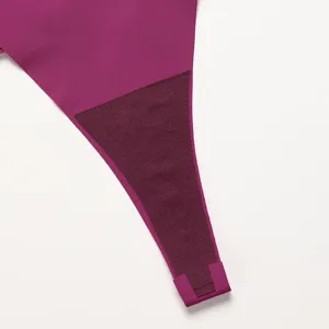Women's seamless ice silk thong panty, breathable purple string underwear for daily wear.
