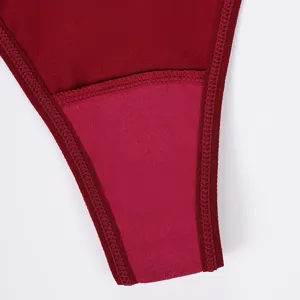 Women sexy low waist cotton crotch breathable thong panty detail view fashion underwear.