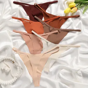 Women seamless ice silk thong sexy low rise string panties summer breathable underwear