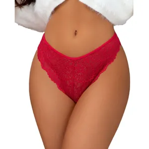 Sexy rote Spitzenunterwäsche für Damen, bequeme sexy niedrige Slips mit floralem Blumendesign.