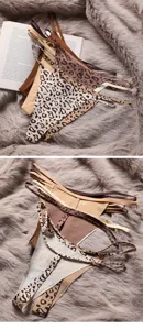 Seamless thong underwear for women, sexy low-waist ice silk thongs, multi-color leopard print.