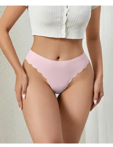 Tanga rosa senza cuciture da donna con bordo smerlato, intimo comodo per tutti i giorni.