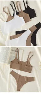 Detail view of the seamless ice silk lingerie set, featuring a wireless bra and low-waist thong.