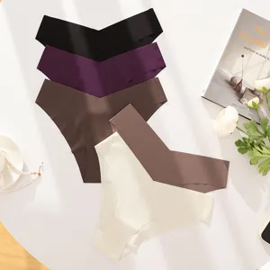 Women's Seamless Ice Silk Panties Low Waist Breathable Solid Color Panties Soft Stretch Underwear Female Briefs